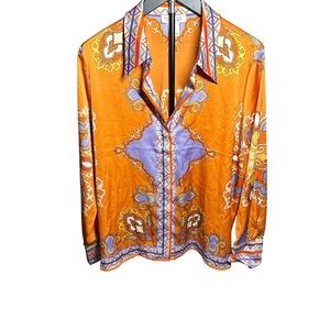 Rachel Zoe Orange and Lavender Paisley Silk Blouse
